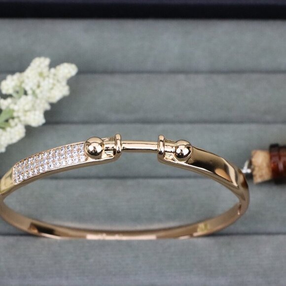 Rose Gold Bangle with Ball-End Design and Crystal Pavé Accent, XPBL0566 - Picture 10 of 12